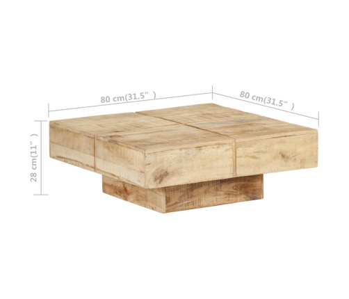 vidaXL Mesa de centro de madera maciza de mango 80x80x28 cm