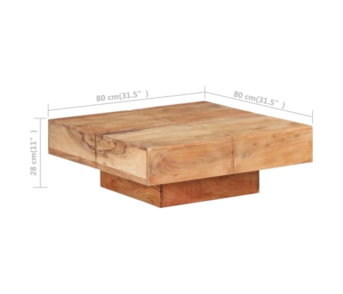 vidaXL Mesa de centro de madera maciza de acacia 80x80x28 cm