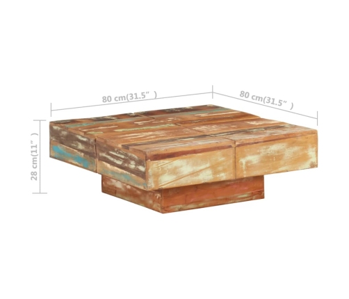 Mesa de centro de madera maciza reciclada 80x80x28 cm