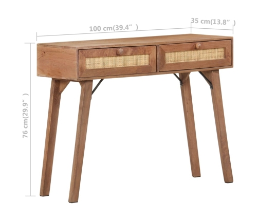 Mesa consola de madera maciza de mango 100x35x76 cm