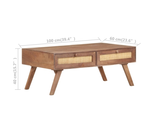 Mesa de centro de madera maciza de mango 100x60x40 cm