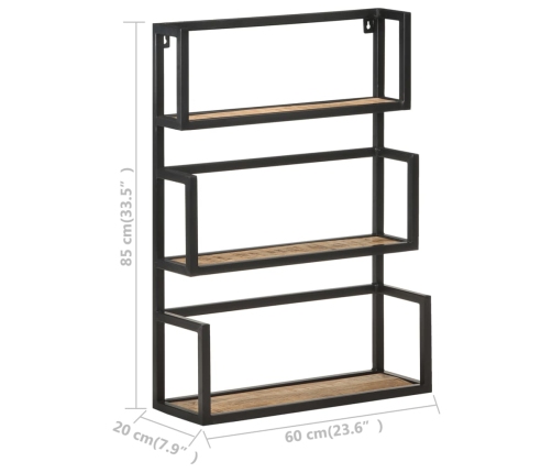 Estantería de pared de madera de mango rugosa 60x20x85 cm