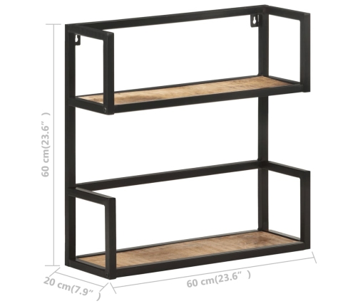 Estantería de pared de madera de mango rugosa 60x20x60 cm