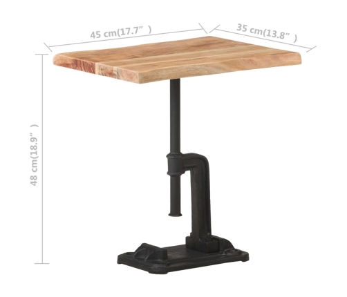 Mesa auxiliar madera maciza acacia y hierro fundido 45x35x48 cm