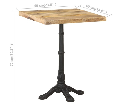 Mesa de bistró madera de mango rugosa 60x60x77 cm