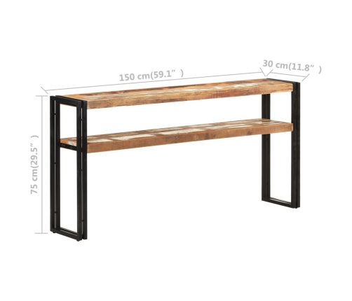 Mesa consola de madera maciza reciclada 150x30x75 cm