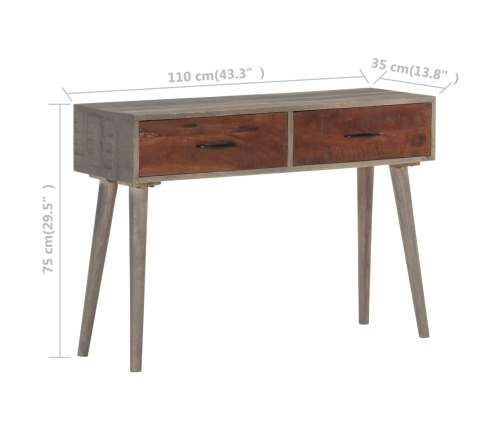 vidaXL Mesa consola de madera maciza de mango gris 110x35x75 cm