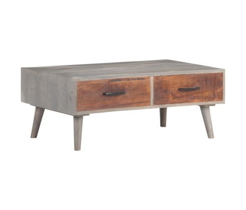 Mesa de centro madera maciza de mango rugosa gris 100x60x40 cm