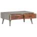 Mesa de centro madera maciza de mango rugosa gris 100x60x40 cm