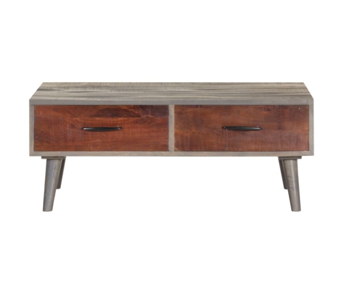 Mesa de centro madera maciza de mango rugosa gris 100x60x40 cm