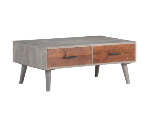 Mesa de centro madera maciza de mango rugosa gris 100x60x40 cm