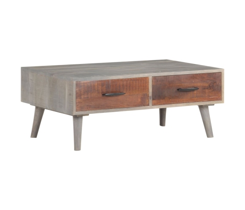 Mesa de centro madera maciza de mango rugosa gris 100x60x40 cm