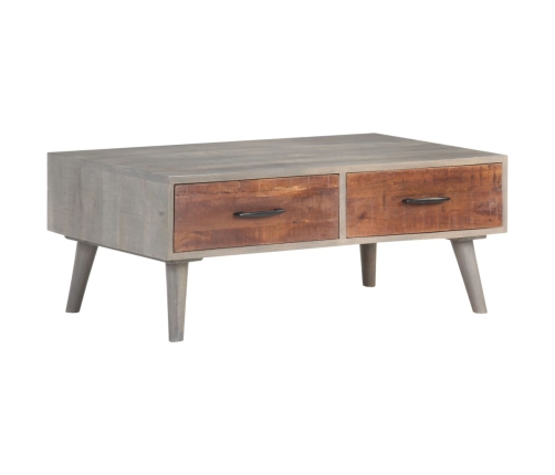 Mesa de centro madera maciza de mango rugosa gris 100x60x40 cm