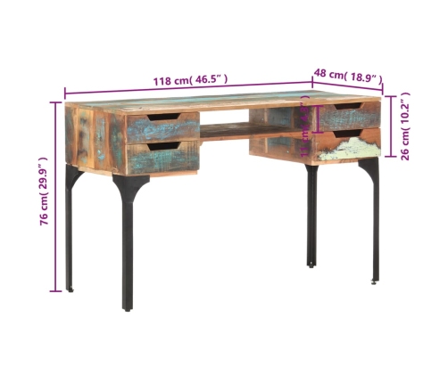 Escritorio de madera maciza reciclada 118x48x75 cm