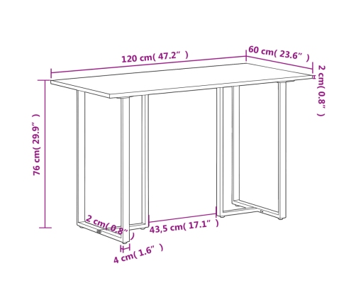 Mesa de comedor de madera maciza de mango rugosa 120 cm