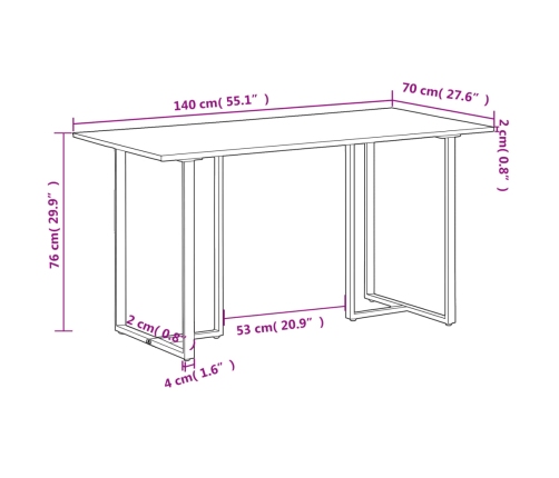 Mesa de comedor de madera maciza de mango rugosa 140 cm