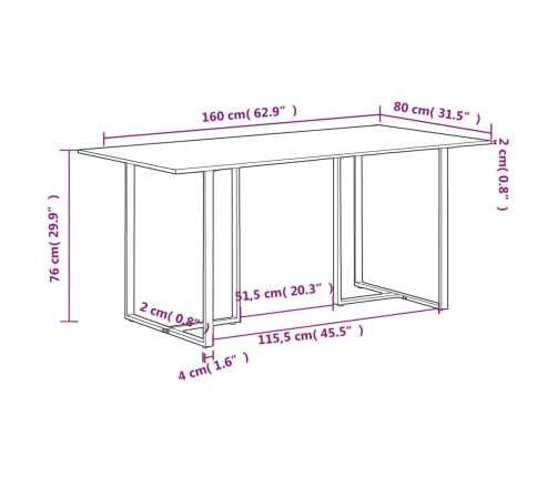 Mesa de comedor madera de mango rugosa 160 cm