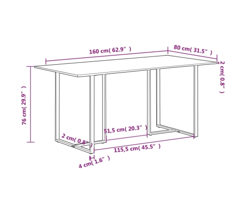 Mesa de comedor de madera maciza reciclada 160 cm