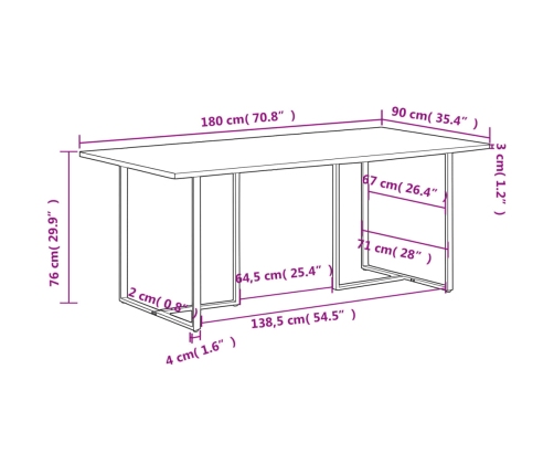 Mesa de comedor madera de mango rugosa 180 cm