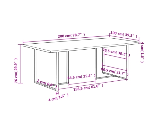 Mesa de comedor madera de mango rugosa 200 cm