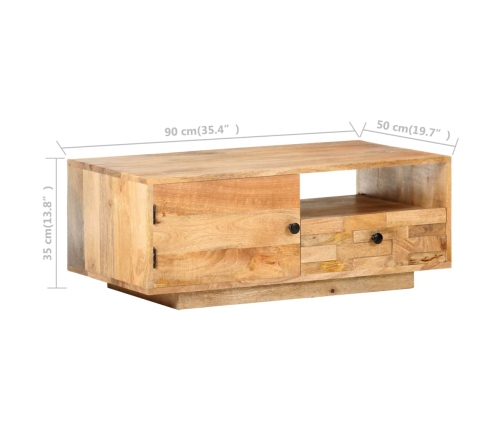 Mesa de centro de madera maciza de mango 90x50x35 cm