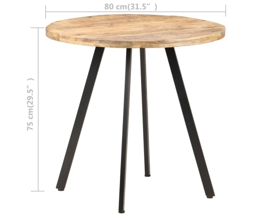 vidaXL Mesa de comedor de madera de mango rugosa 80 cm