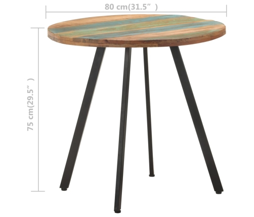 Mesa de comedor de madera maciza reciclada 80 cm