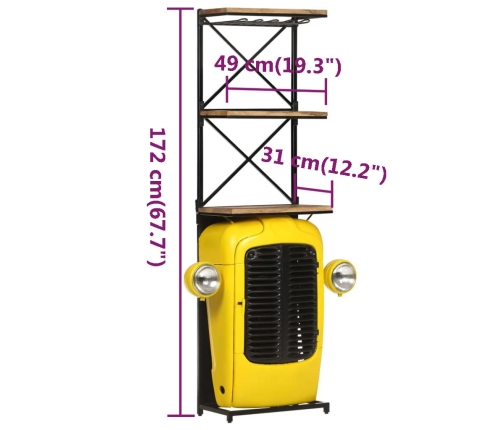 Botellero forma de tractor amarillo madera mango 49x31x172 cm