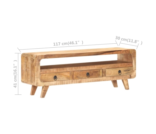 Mueble para TV de madera maciza de mango rugosa 117x30x41 cm