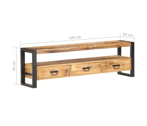 Mueble para TV de madera maciza de mango rugosa 150x30x45 cm