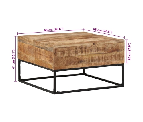 Mesa de centro madera de mango rugosa 68x68x41 cm