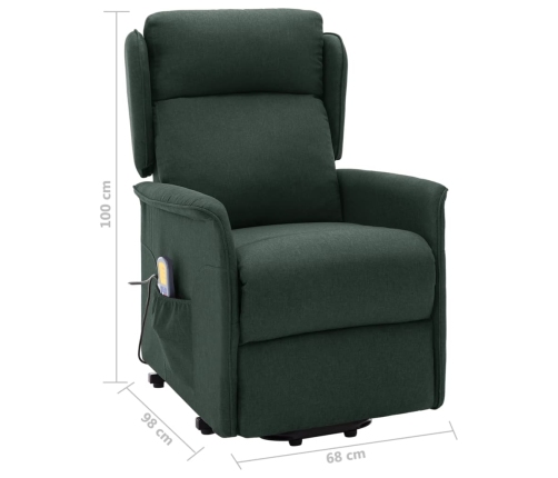 Sillón de masaje elevable tela verde oscuro