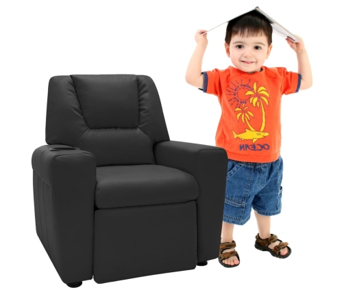 Sillón reclinable para niños cuero sintético negro