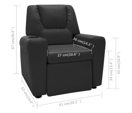 Sillón reclinable para niños cuero sintético negro