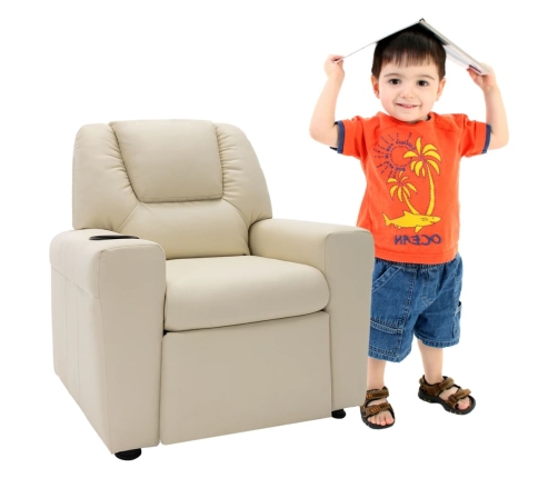 Sillón reclinable para niños cuero sintético blanco crema