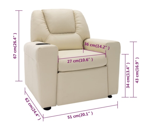 Sillón reclinable para niños cuero sintético blanco crema