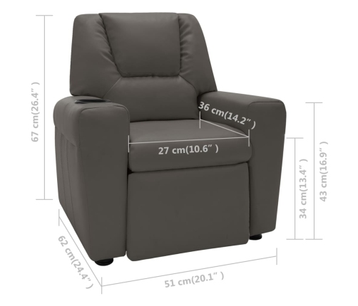 Sillón reclinable para niños cuero sintético gris antracita