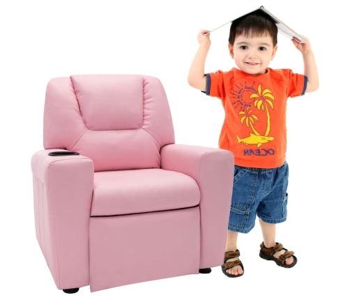 Sillón reclinable para niños cuero sintético rosa