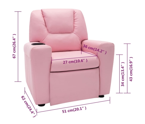 Sillón reclinable para niños cuero sintético rosa