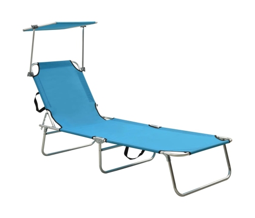 vidaXL Tumbona plegable con toldo de acero azul turquesa