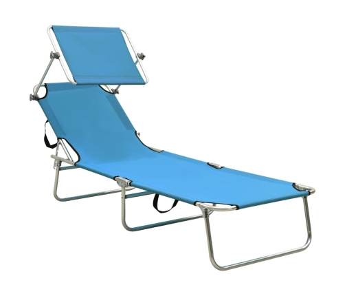 vidaXL Tumbona plegable con toldo de acero azul turquesa