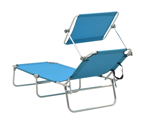 vidaXL Tumbona plegable con toldo de acero azul turquesa