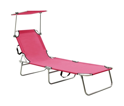 vidaXL Tumbona plegable con toldo de acero rosa magenta