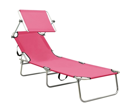 vidaXL Tumbona plegable con toldo de acero rosa magenta