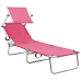 vidaXL Tumbona plegable con toldo de acero rosa magenta