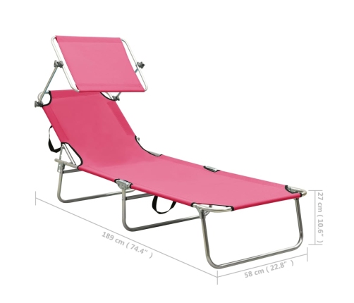 vidaXL Tumbona plegable con toldo de acero rosa magenta