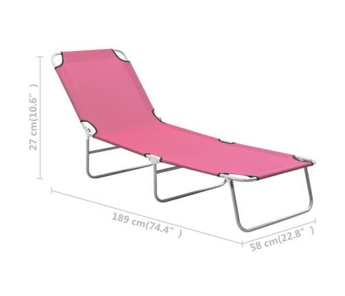 vidaXL Tumbona plegable de acero y tela rosa