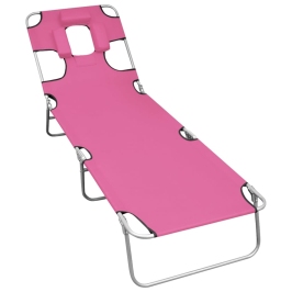 Tumbona plegable con cojín para la cabeza acero rosa magenta