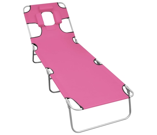 Tumbona plegable con cojín para la cabeza acero rosa magenta