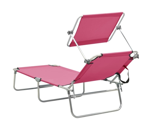 Tumbona plegable con toldo aluminio rosa